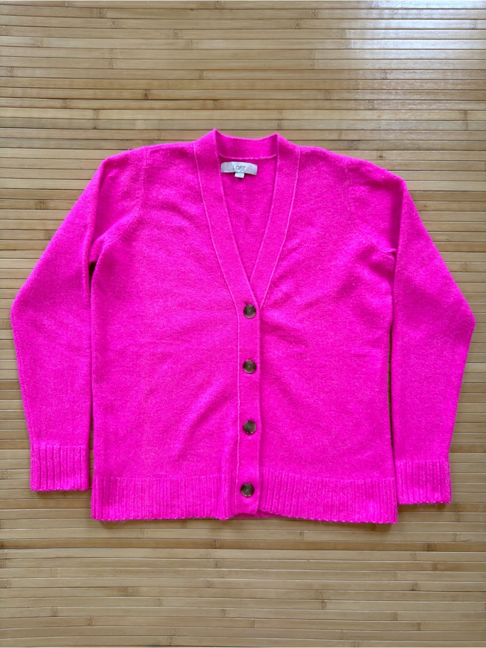 LOFT Bright Pink V-Neck Button-Front Cardigan